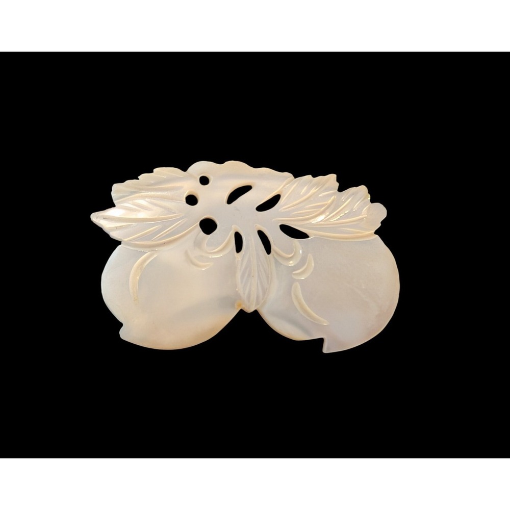 Vintage White Brooch Carved Mother of Pearl Peaches Fruit Botanical Pin